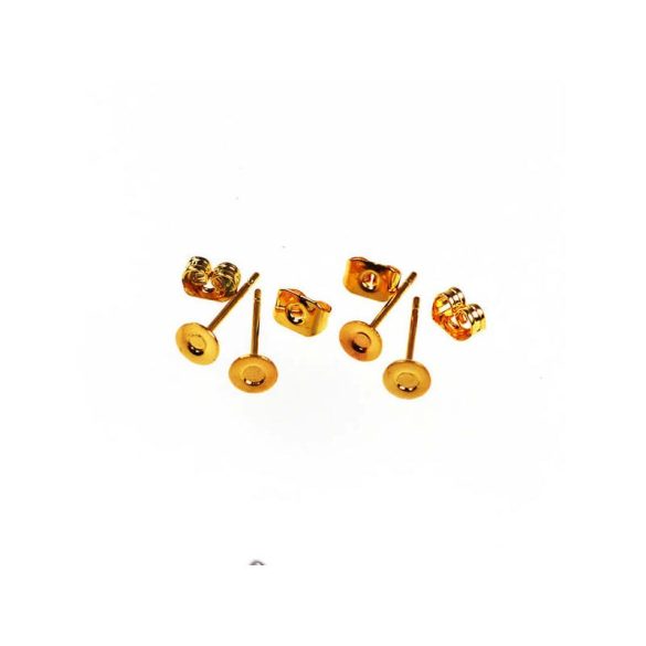 Earring Base, Stud - Gold Color, 4 Mm, 2 Pairs