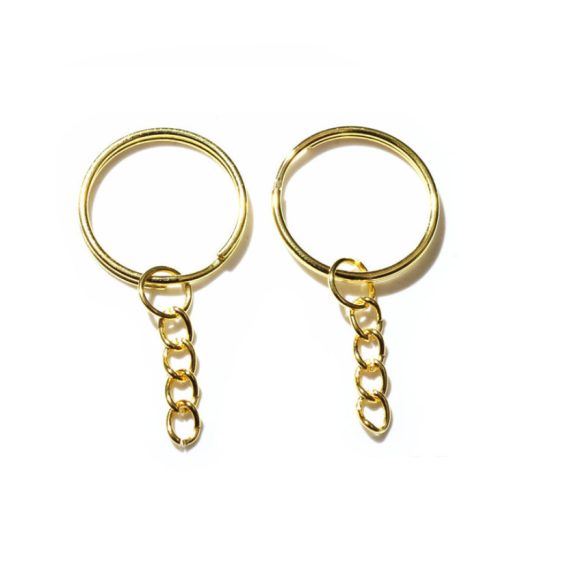 20 Pcs Keychain Rings With Chain - Gold