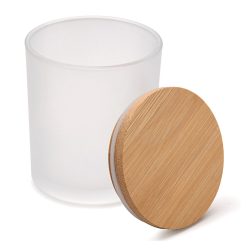 Matt fehér gyertyatégely bambusz fedővel - 200 ml