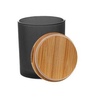 Matt fekete gyertyatégely bambusz fedővel - 300 ml