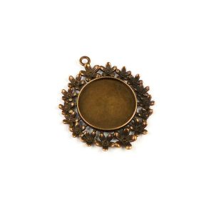 Pendant Base, Round, Floral - 2.5 Cm, Antique